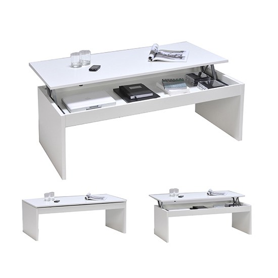 Weber Industries Table Basse Plateau Relevable DARWIN 120x60cm / Blanc