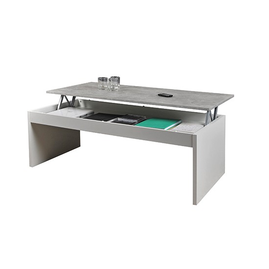 Weber Industries Table Basse Plateau Relevable DARWIN 120x60cm / Blanc Et Béton