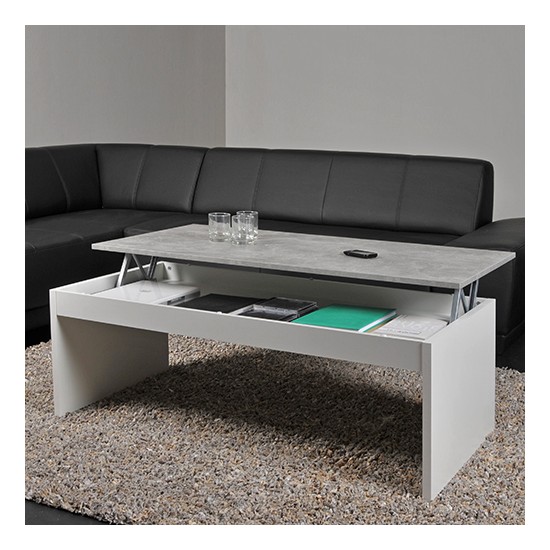 weber industries Table basse plateau relevable DARWIN 120x60cm / Blanc et Béton
