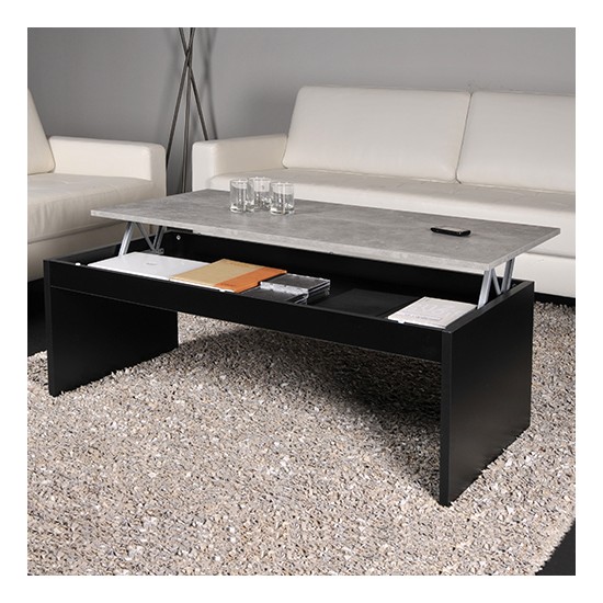 weber industries Table basse plateau relevable DARWIN 120x60cm / Noir et Béton