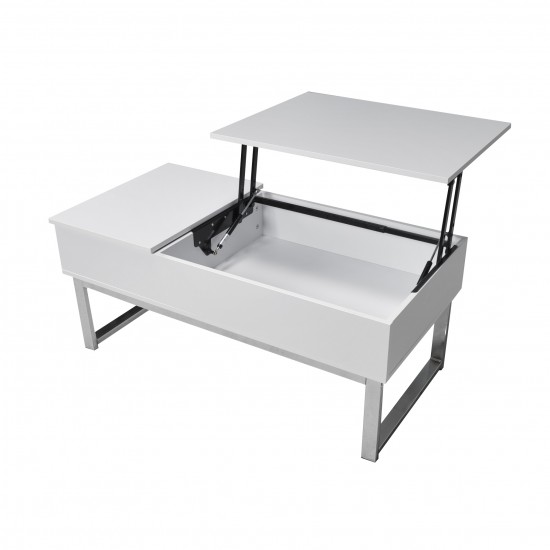 Weber Industries Table Basse Plateau Relevable FLOWER 110x55cm /Blanc Et Métal Chromé