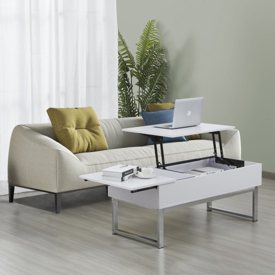 weber industries Table basse plateau relevable FLOWER 110x55cm /Blanc et métal chromé