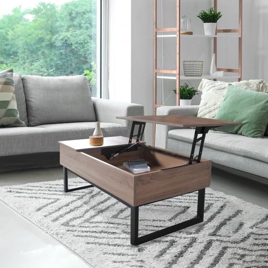 weber industries Table basse plateau relevable FLOWER 110x55cm / Décor Chêne blanchi et métal noir