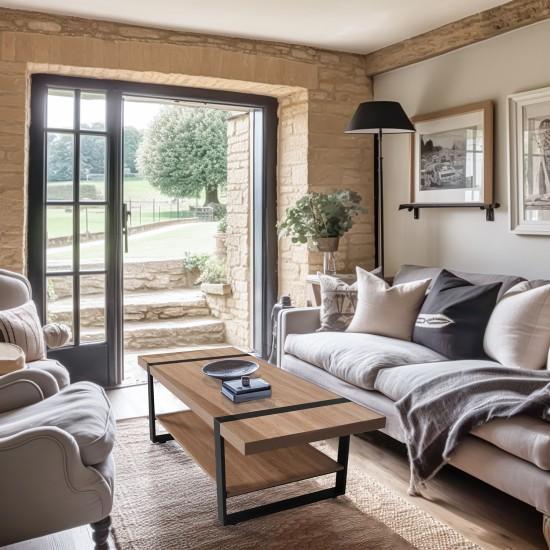 weber industries Table basse SINTRA 120x60cm / décor Chêne blanchi et métal noir