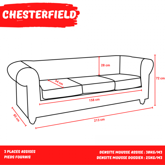 Weber Industries Canapé CHESTERFIELD 3 Places / Gris
