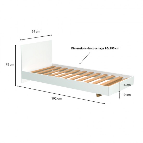 Weber Industries Lit LOFT 90x190 Cm + Sommier / Blanc