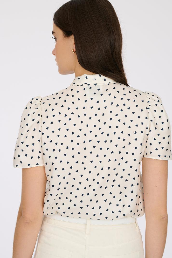 Weill Blouse Lavallière à Manches Courtes Imprimé Coeurs