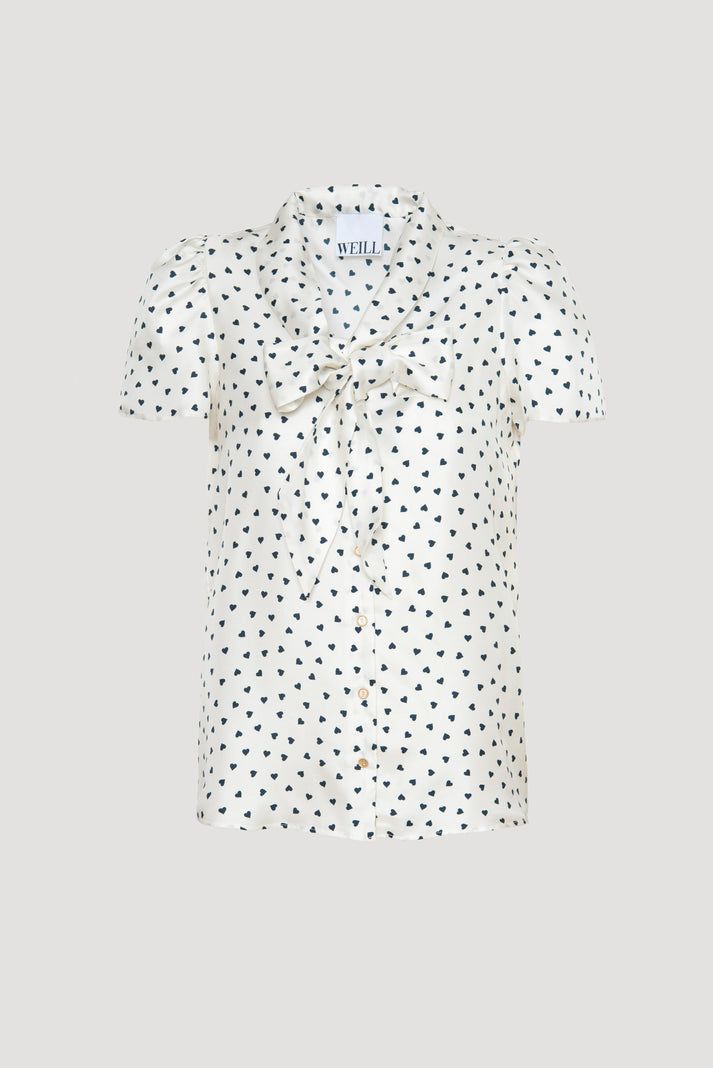 Weill Blouse Lavallière à Manches Courtes Imprimé Coeurs