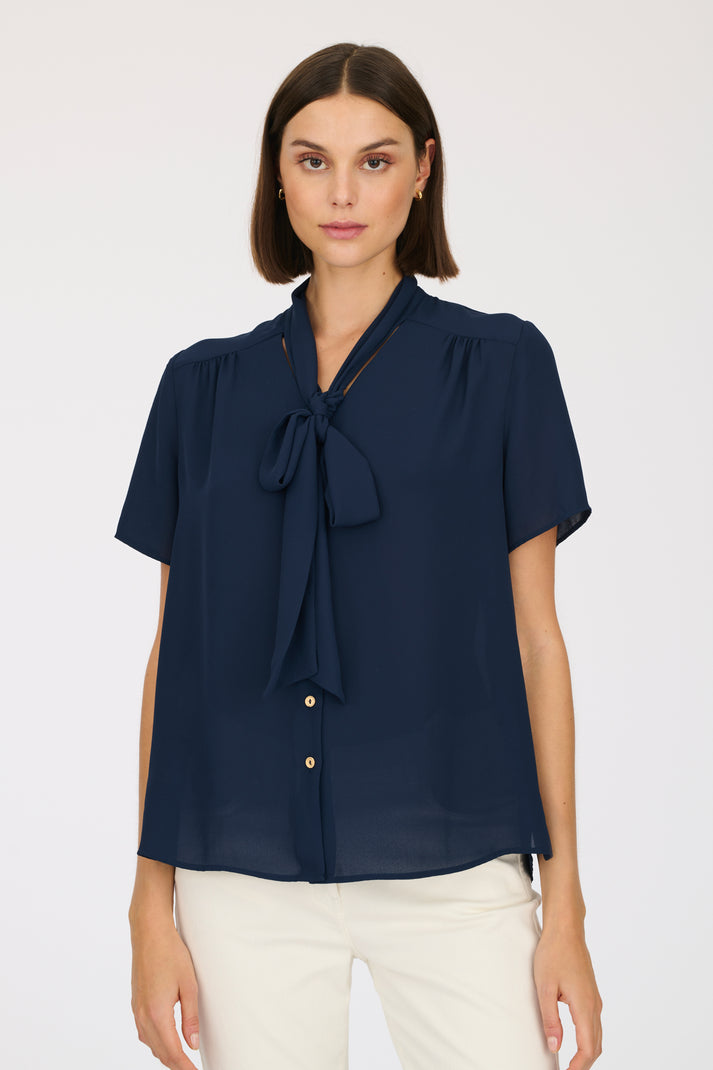 Weill Blouse Lavallière à Manches Courtes