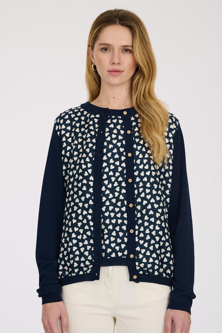 weill Cardigan imprimé coeurs bi-matière en soie