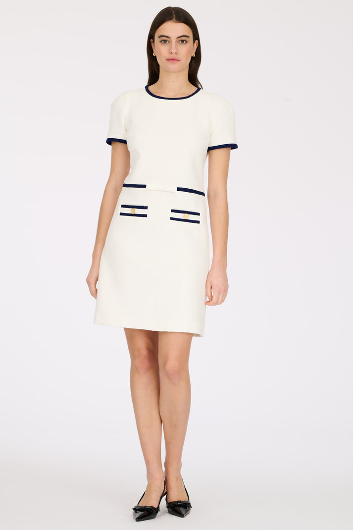 Weill Robe Bi-colore En Tissu Bouclé Marine/écru