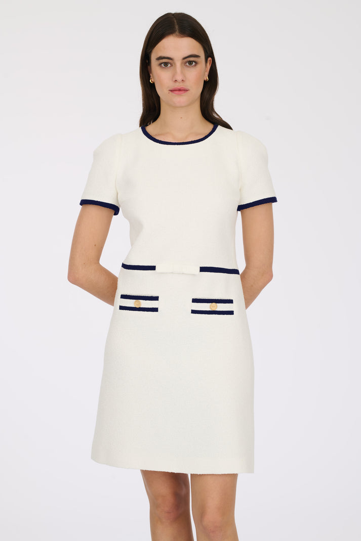 weill Robe bi-colore en tissu bouclé marine/écru