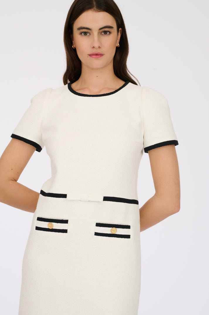 Weill Robe Bi-colore En Tissu Bouclé Noire/écru