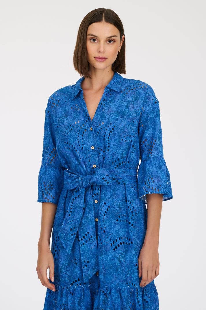 Weill Robe Chemise En Broderie Anglaise Imprimée