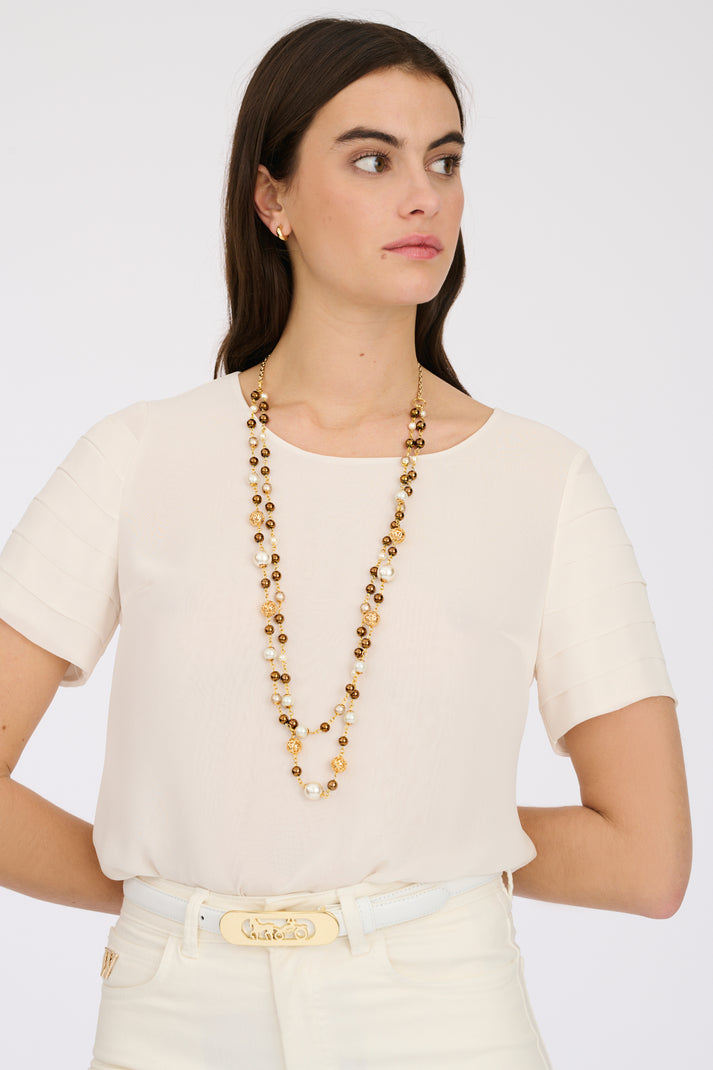 weill Sautoir double à perles marrons