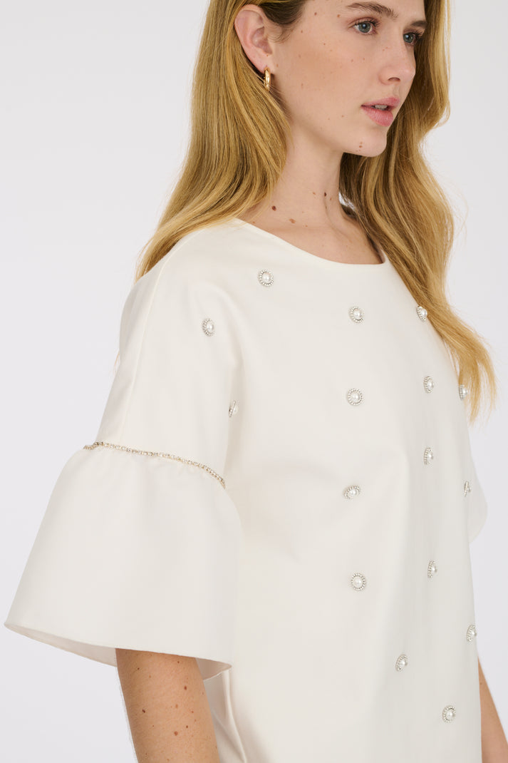 Weill T-shirt à Bijoux Perles à Manches Volantées