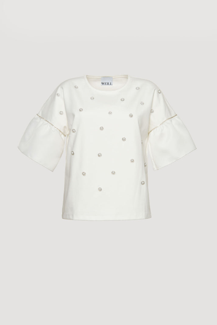Weill T-shirt à Bijoux Perles à Manches Volantées