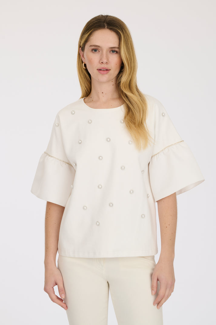 weill T-shirt à bijoux perles à manches volantées