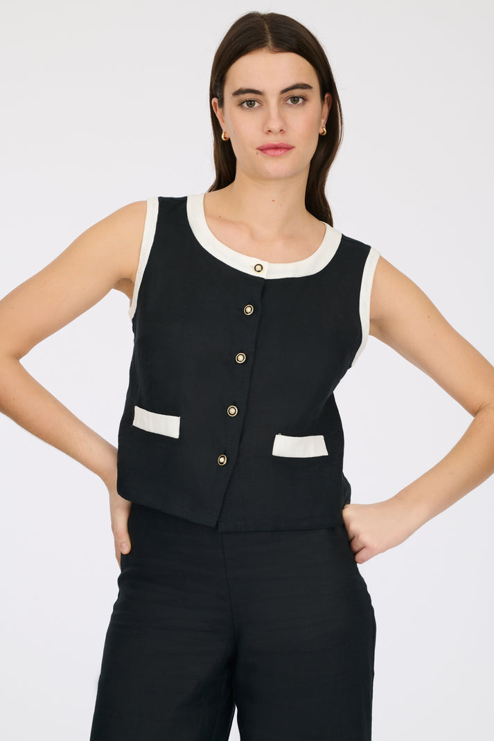 weill Top sans manche bicolore en lin