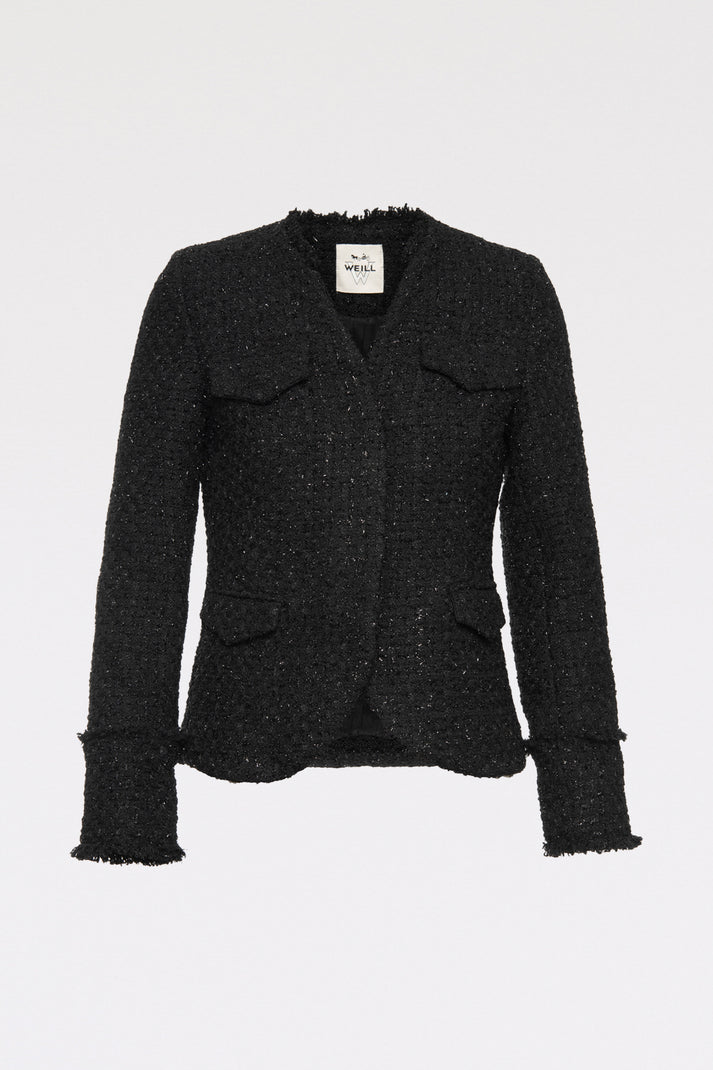 weill Veste en tweed frangé