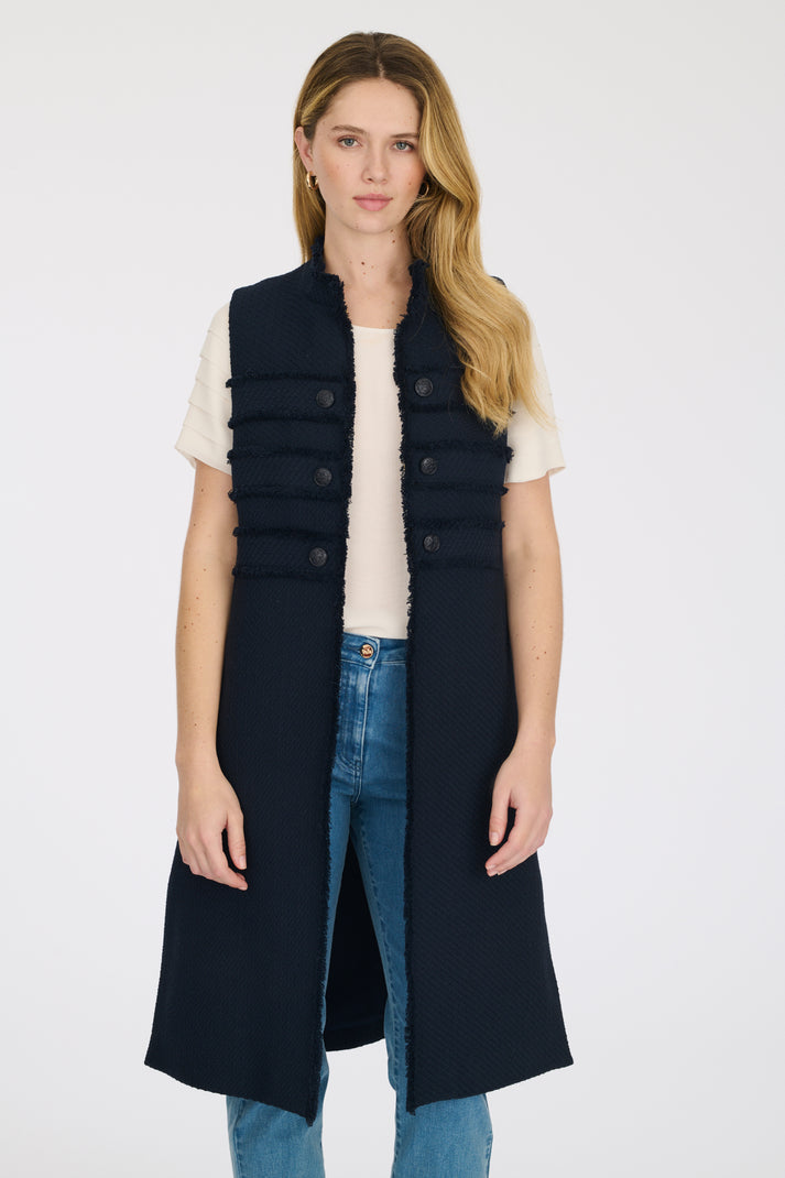 Weill Veste Longue Officier En Tweed Frangé