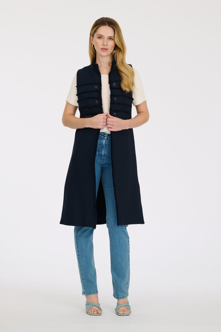 Weill Veste Longue Officier En Tweed Frangé