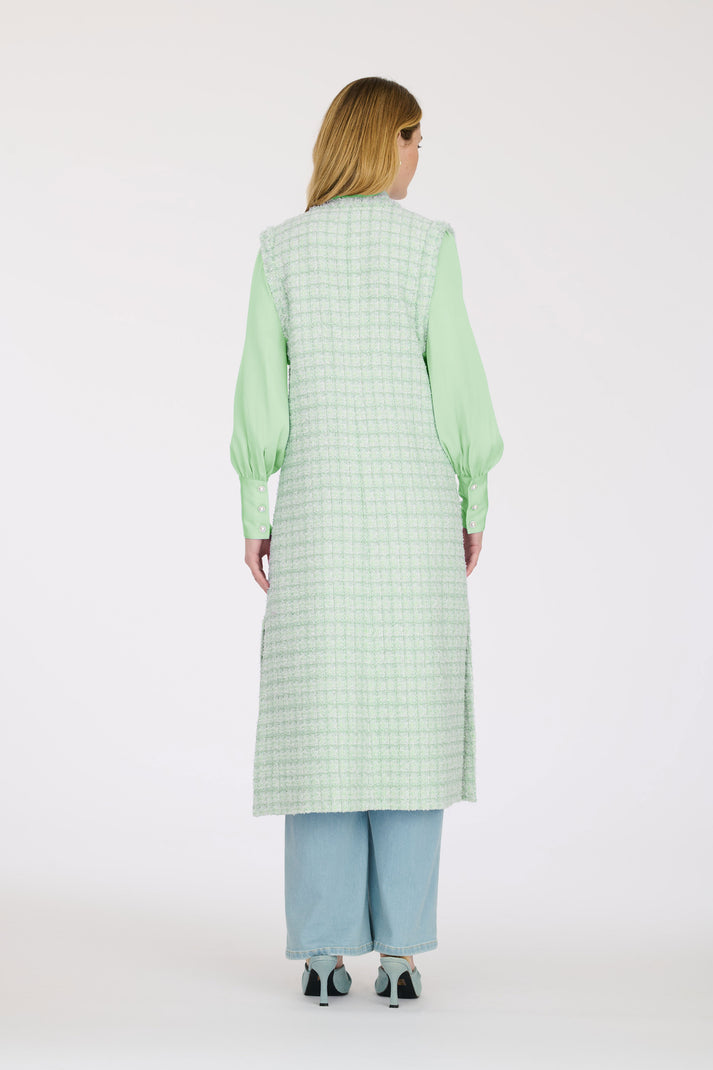 Weill Veste Longue Sans Manche En Tweed Frangé