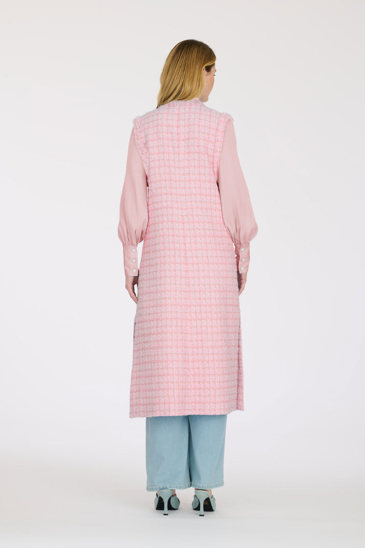 Weill Veste Longue Sans Manche En Tweed Frangé