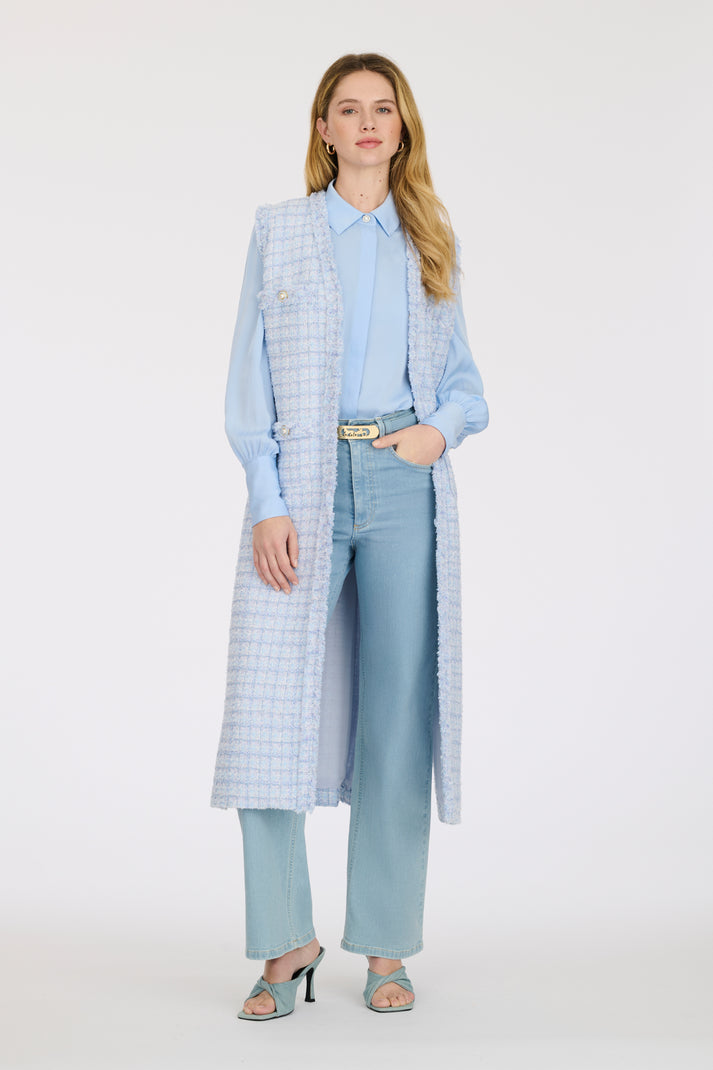 Weill Veste Longue Sans Manche En Tweed Frangé