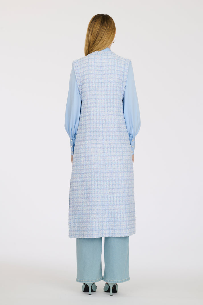 Weill Veste Longue Sans Manche En Tweed Frangé