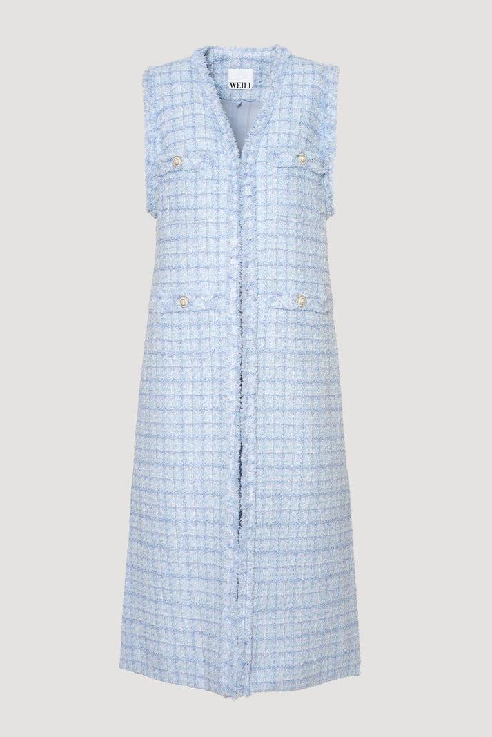 Weill Veste Longue Sans Manche En Tweed Frangé