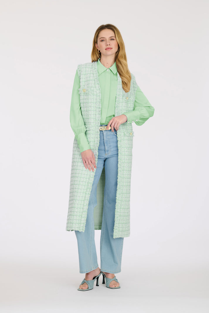 weill Veste longue sans manche en tweed frangé