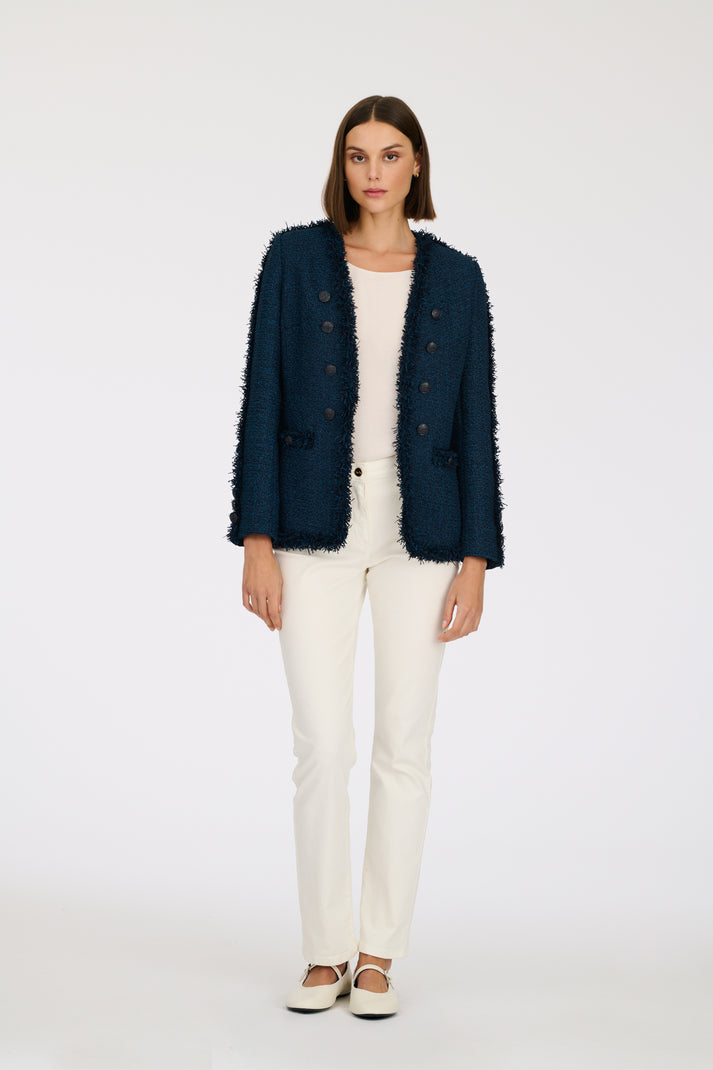 Weill Veste Militaire En Tweed Frangé