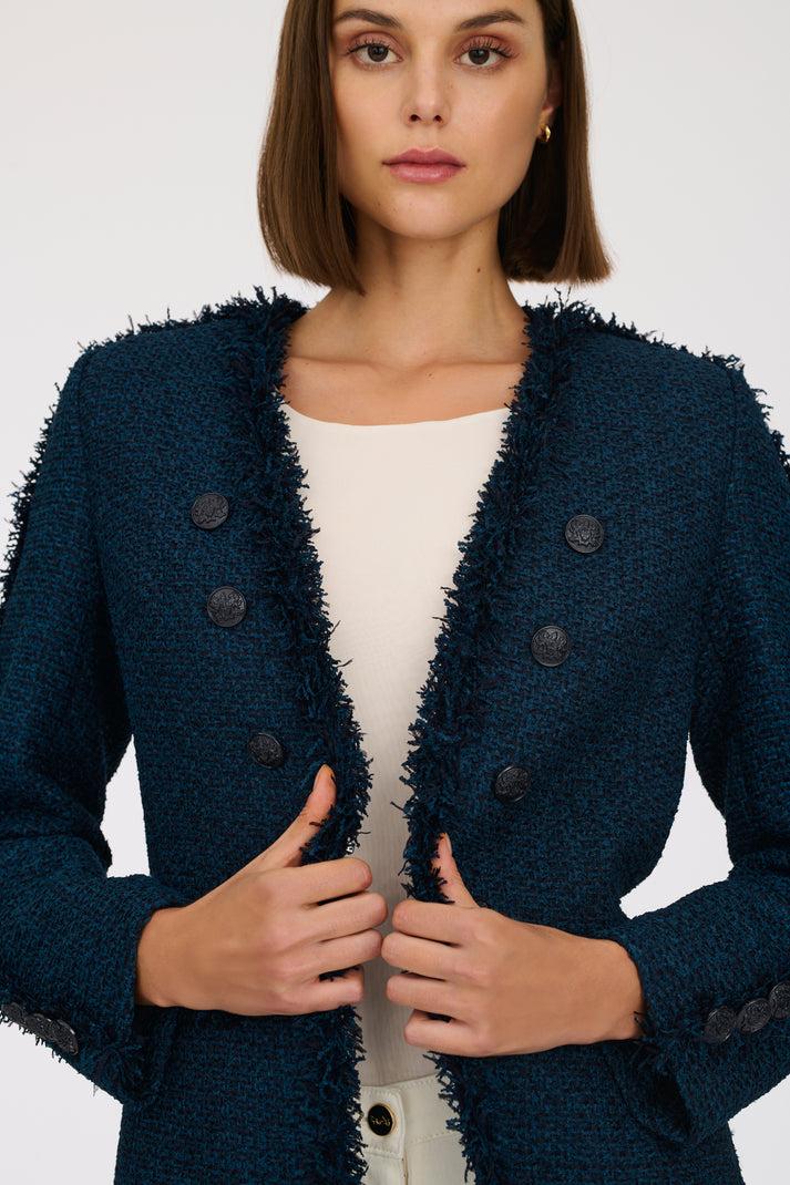 Weill Veste Militaire En Tweed Frangé
