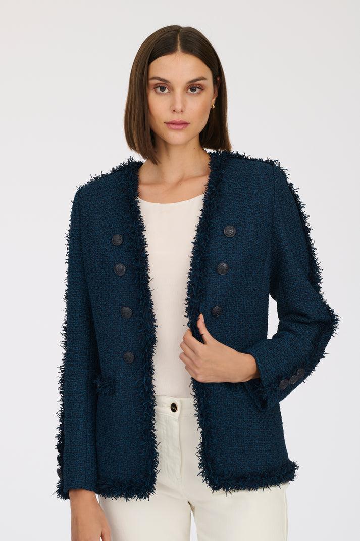 weill Veste militaire en tweed frangé