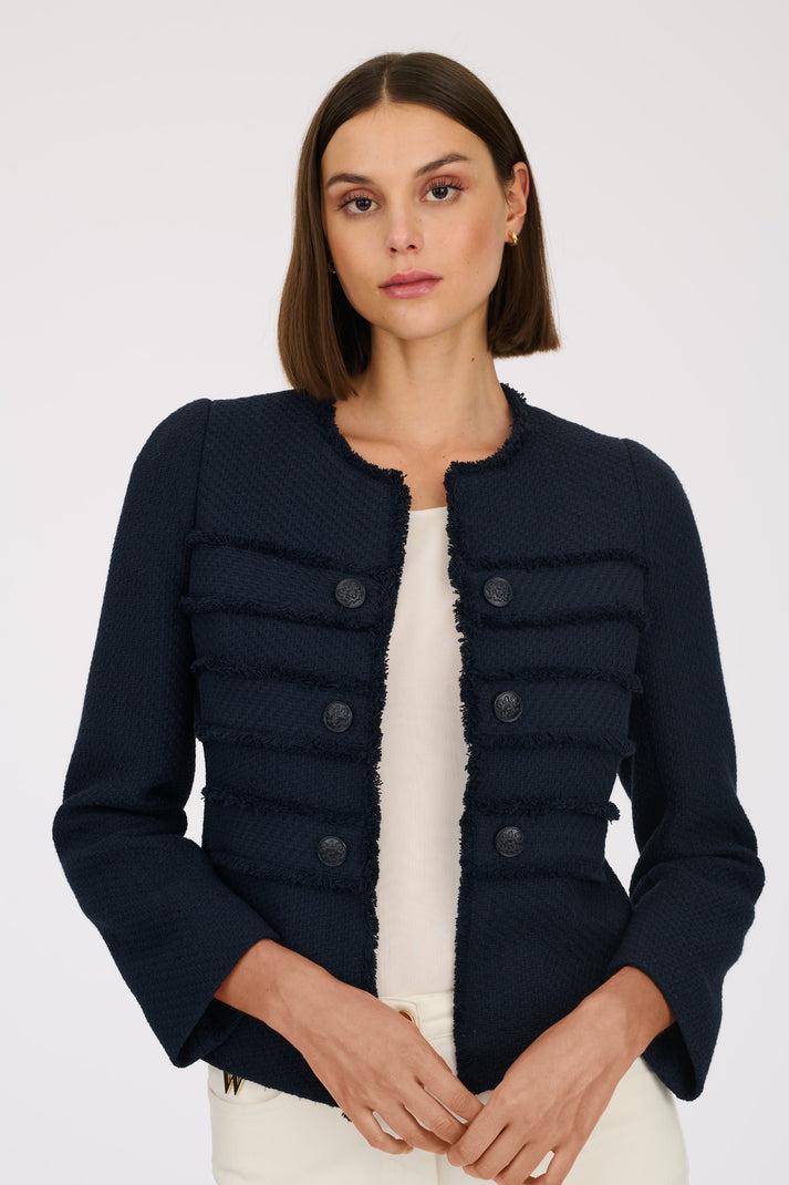 weill Veste officier en tweed frangé