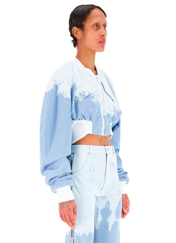 weinsanto CROPPED DENIM WASHED BOMBER