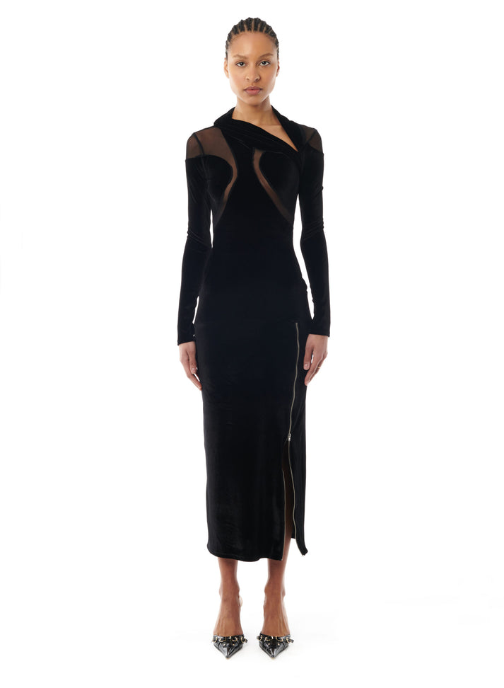 Weinsanto LONG VELVET CUT-OUT SLIT DRESS