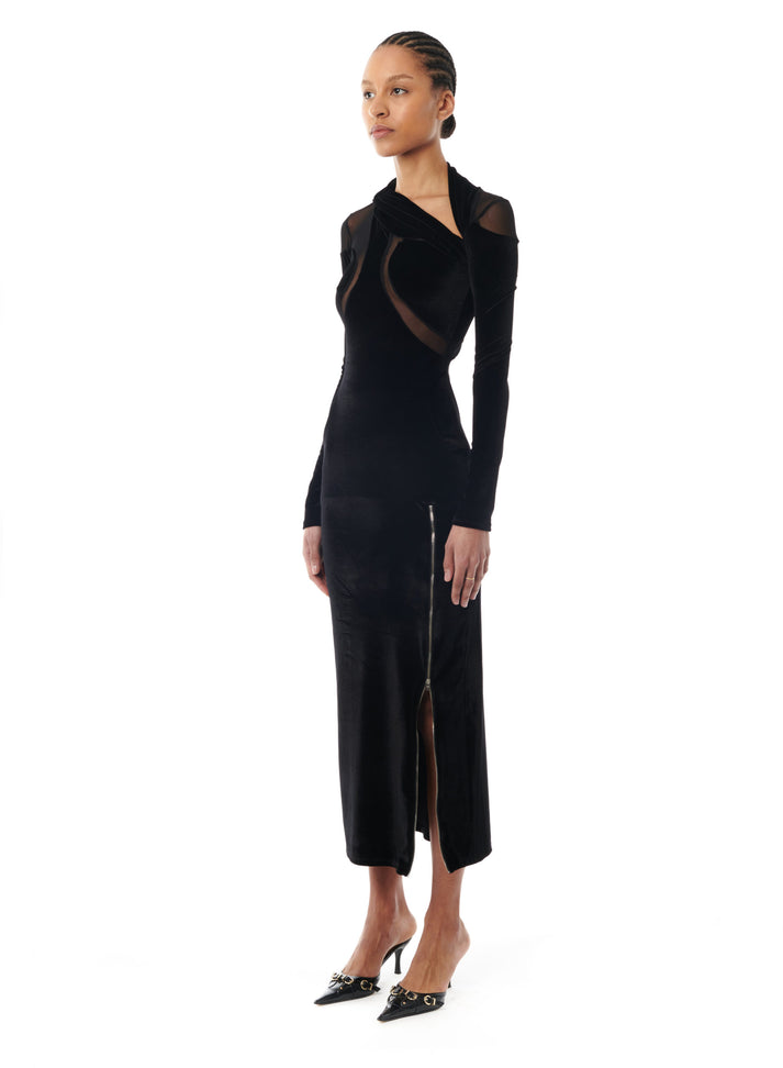 weinsanto LONG VELVET CUT-OUT SLIT DRESS
