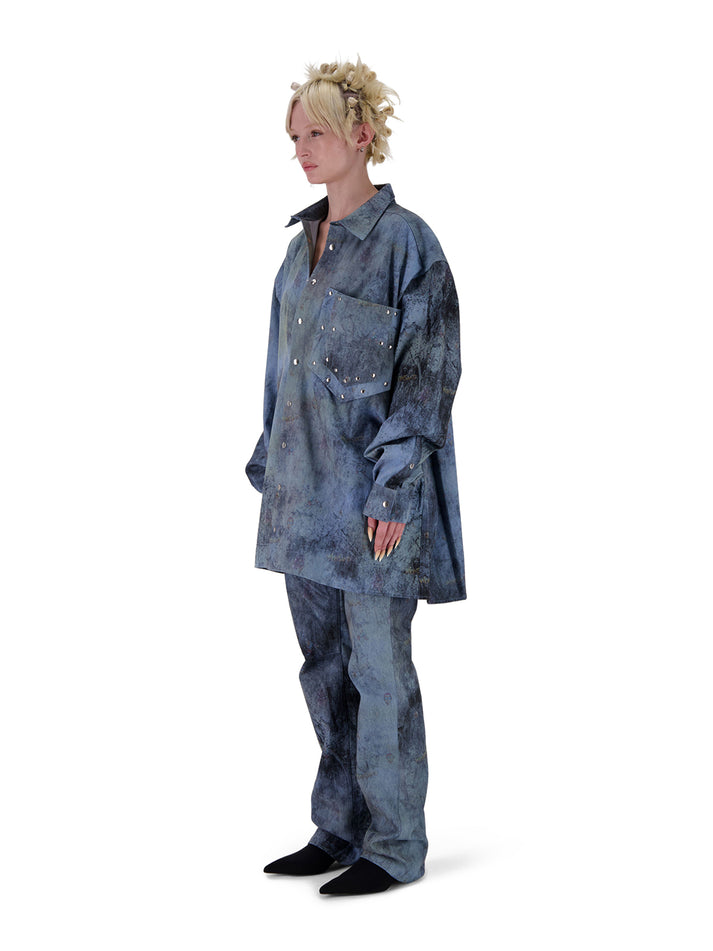 weinsanto OVERSIZED DENIM PRINTED SHIRT