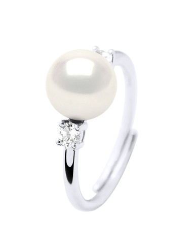 wk Bague Ajustable Perle de Culture d'Eau Douce Bouton Argent 925 Millièmes - Ajustable de 48 à 62 Taille FR
