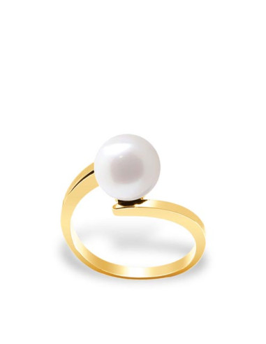 wk Bague Jonc Décalé en Or Jaune 750 Millièmes - Eau Douce Ronde 8-9 mm