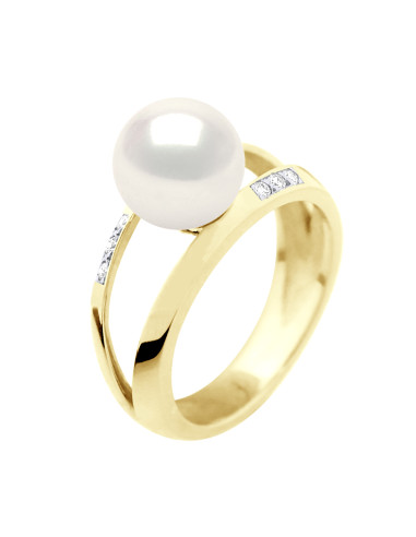 wk Bague Jonc Joaillerie 0.06 cts ( 6x 0.01 cts) Or Perle d'Eau Douce Ronde 8-9 mm