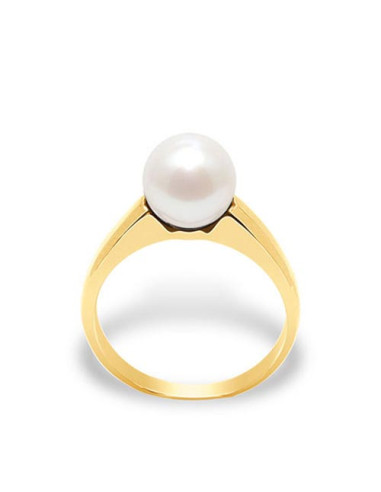 wk Bague Or Jaune et Perle d'Eau Douce Ronde - Or 750 millièmes
