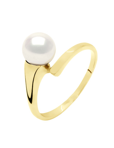 wk Bague Perle de Culture d'Eau Douce 7-8 mm - Or 375 Millièmes