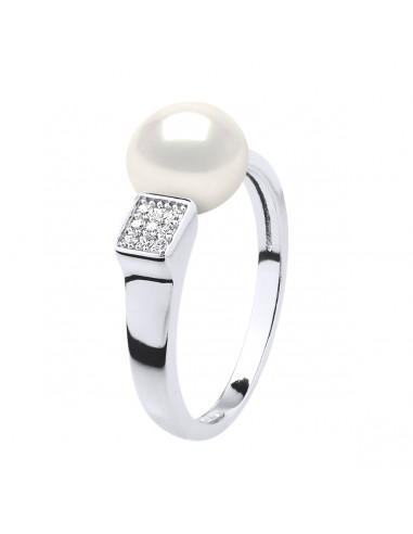 wk Bague Perle de Culture d'Eau Douce Bouton Argent 925 Millièmes - Ajustable de 52 à 56 Taille FR