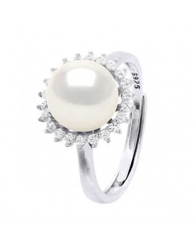wk Bague Perle de Culture d'Eau Douce Bouton Argent 925 Millièmes - Ajustable de 48 à 62 Taille FR