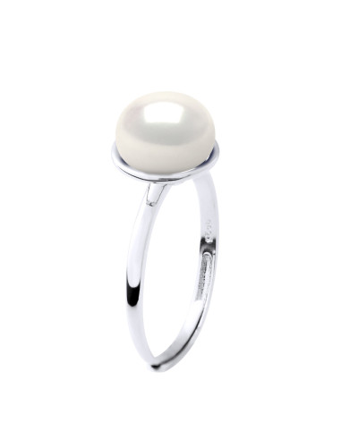 wk Bague Perle de Culture d'Eau Douce Bouton Argent 925 Millièmes - Ajustable de 48 à 62 Taille FR