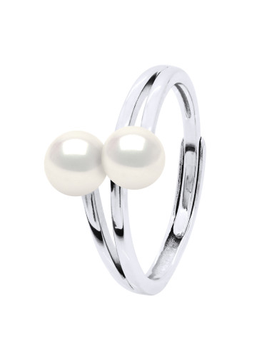 wk Bague Perle de Culture d'Eau Douce Bouton Argent 925 Millièmes - Ajustable de 48 à 62 Taille FR