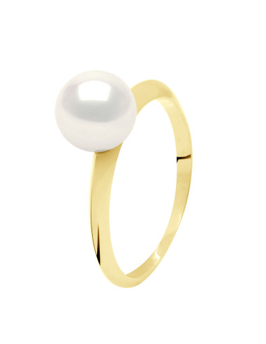 wk Bague Perle de Culture d'Eau Douce Ronde 7-8 mm - Or 750 Millièmes